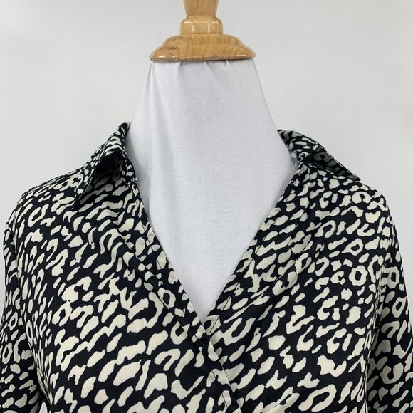 Pretty Little Thing Avalyn Wrap Blouse Womens 2 Cream Black Leopard Tie Front - Picture 3 of 15
